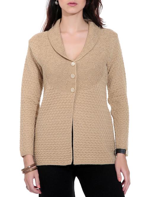 light brown shawl collared woolen cardigan - 1324270 - Very Small Image - 1