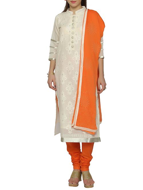 cream churidaar unstitched suit - 13242704 - Very Small Image - 1