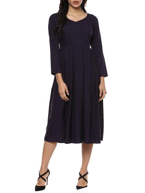purple crepe fit & flare dress - 13243174 - Very Small Image - 1