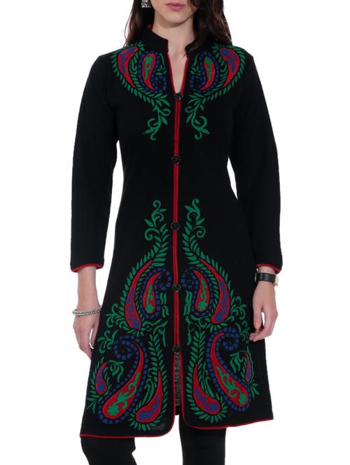 embroidered black woolen kurta - 1324323 - Very Small Image - 1