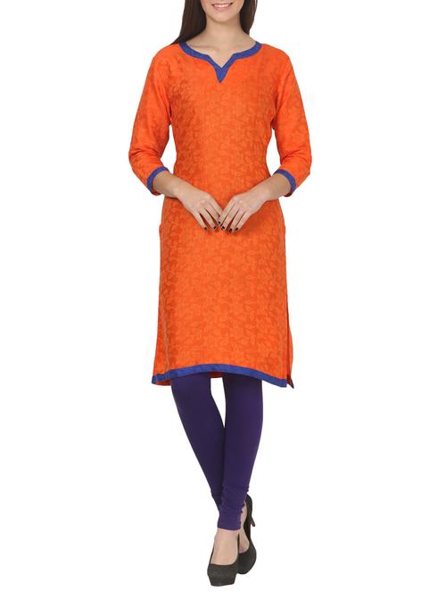 orange cotton straight kurta - 13244093 - Very Small Image - 1