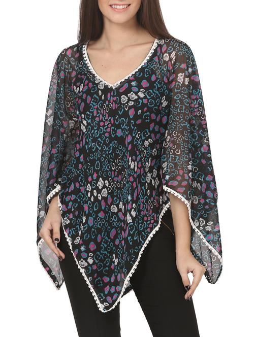 black printed chiffon summer poncho - 13244100 - Very Small Image - 1