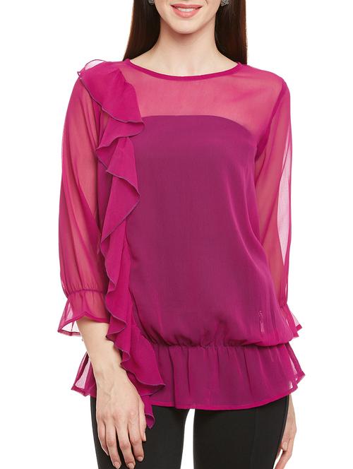 ruffle detail sheer top - 13244674 - Very Small Image - 1