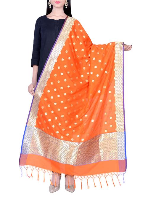 orange silk dupatta - 13245169 - Very Small Image - 1