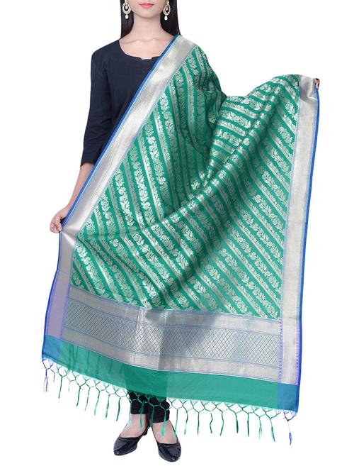 turquoise silk dupatta - 13245170 - Very Small Image - 1