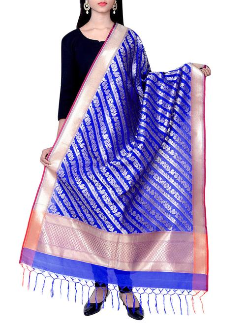 royal blue banarasi dupatta - 13245175 - Very Small Image - 1
