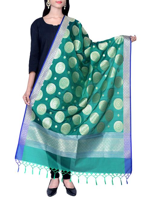 turquoise banarasi dupatta - 13245178 - Very Small Image - 1