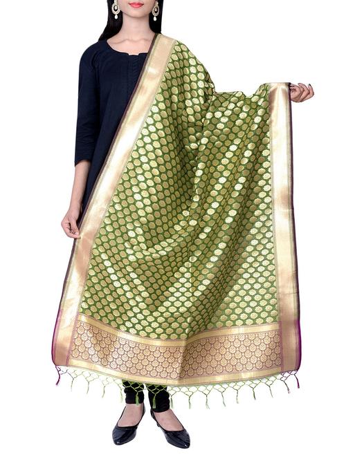 green silk dupatta - 13245190 - Very Small Image - 1