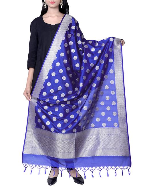royal blue banarasi dupatta - 13245210 - Very Small Image - 1
