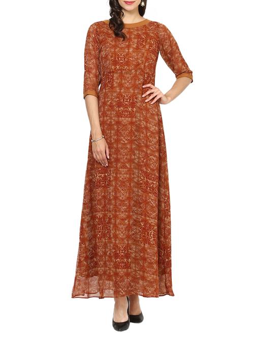 brown georgette dress - 13245505 - Very Small Image - 1