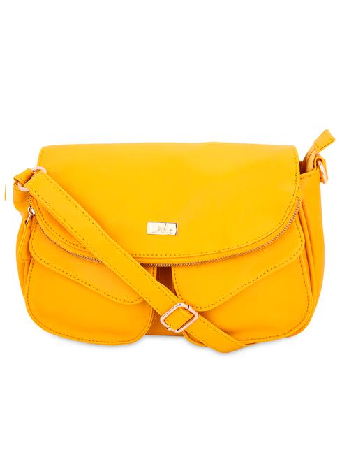 Solid yellow leatherette messenger bag - 1324756 - Very Small Image - 1