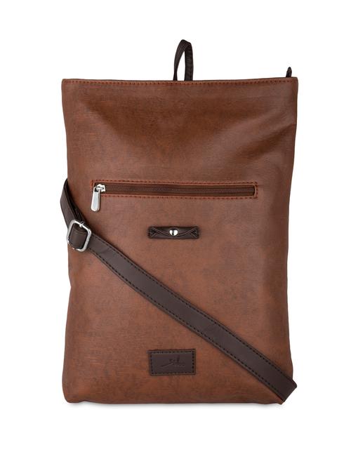 Textured brown leatherette messenger bag - 1324783 - Very Small Image - 1