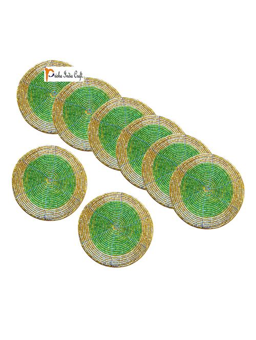 handmade green & golden beaded coffee tea coasters - 13247977 - Very Small Image - 1