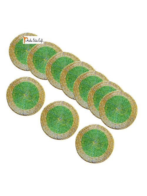 handmade green & golden beaded coffee tea coasters - 13247978 - Very Small Image - 1