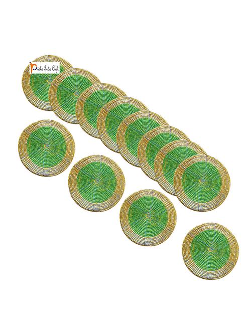 handmade green & golden beaded coffee tea coasters - 13247979 - Very Small Image - 1