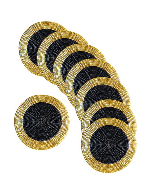 handmade black & golden beaded coffee tea coasters - 13247982 - Very Small Image - 1