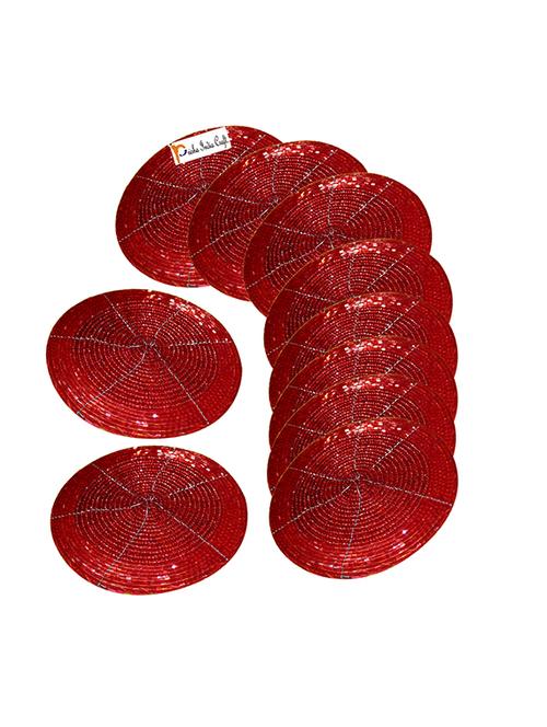 handmade red beaded coffee tea coasters - 13247988 - Very Small Image - 1