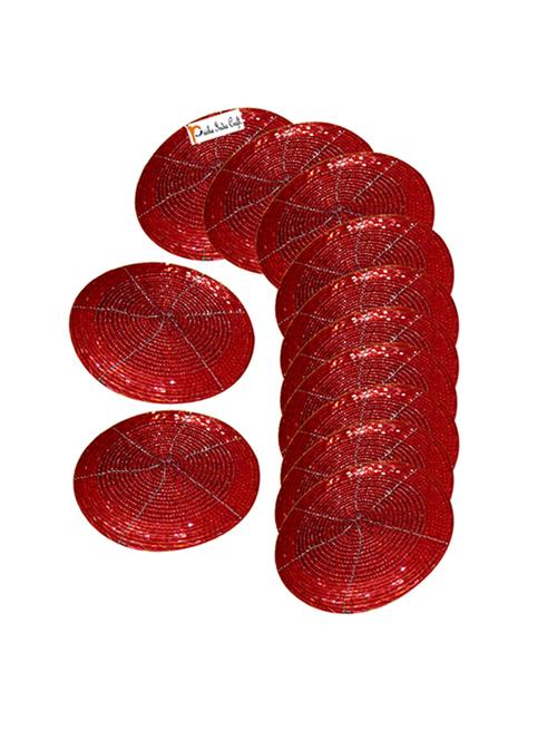 handmade red beaded coffee tea coasters - 13247989 - Very Small Image - 1