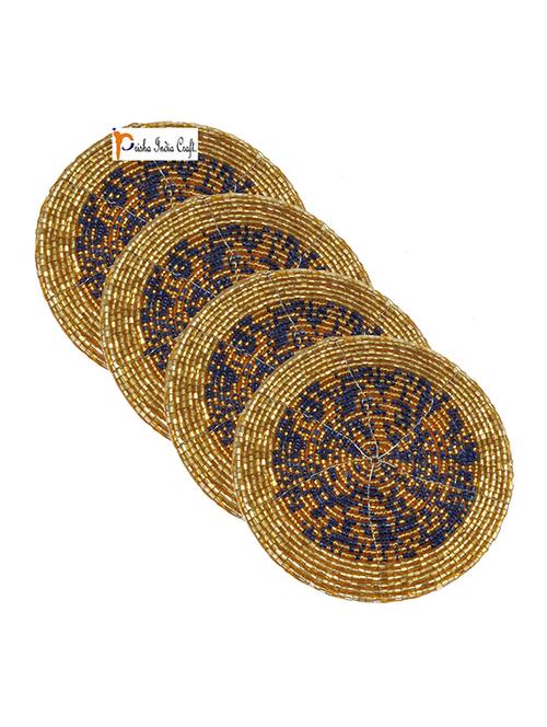 handmade blue & golden beaded coffee tea coasters - 13247990 - Very Small Image - 1