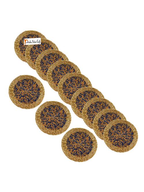 handmade blue & golden beaded coffee tea coasters - 13247994 - Very Small Image - 1