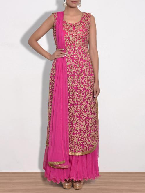 embroidered fuchsia net layered suit set - 1324813 - Very Small Image - 1