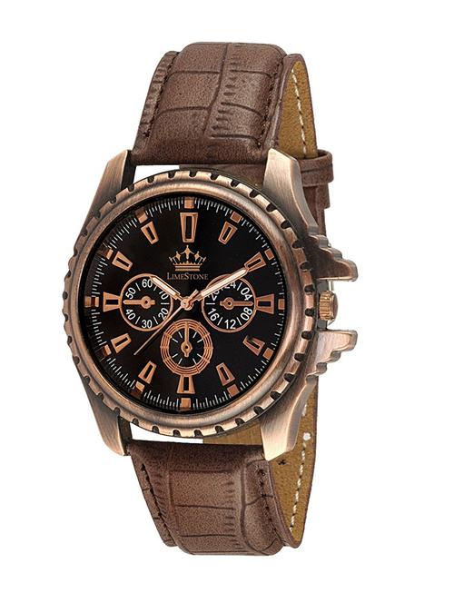 limestone round casual octane originals analog brown strap & black dial men's / boy's wrist watch - 13254266 - Very Small Image - 1
