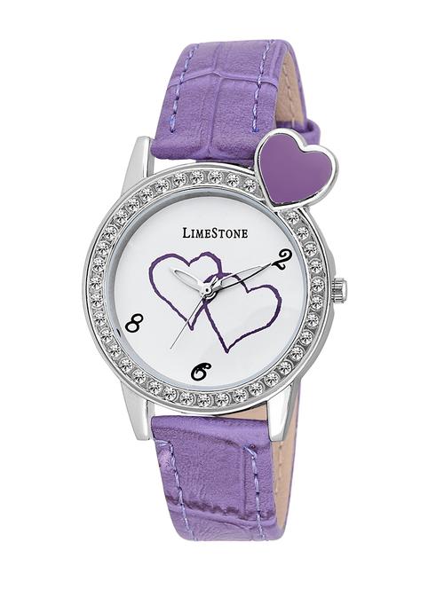 limestone women heart round casual analog purple leather strap white dial women's / girl's watch - 13254354 - Very Small Image - 1