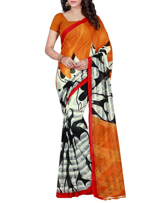 orange faux georgette printed half and half saree with blouse - 13254954 - Very Small Image - 1