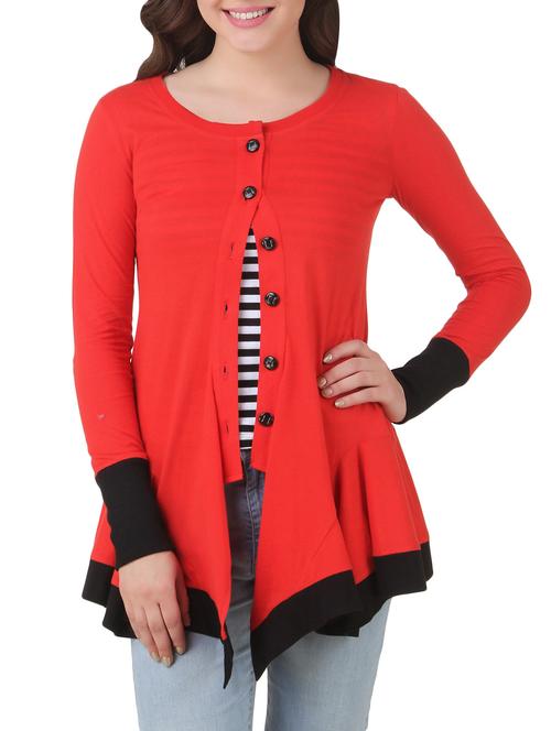 solid red jersey cardigan - 13259123 - Very Small Image - 1