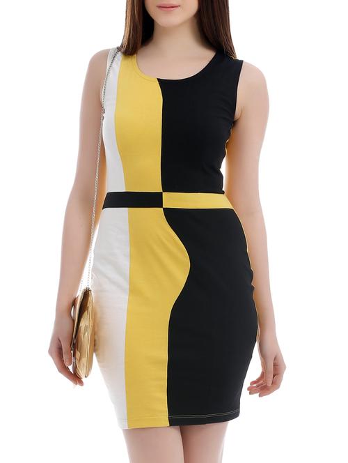 yellow jersey color block bodycon dress - 13259125 - Very Small Image - 1