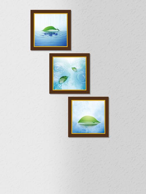 multicolored synthetic wood and paper leaf on water wall painting with frame - 1325943 - Very Small Image - 1