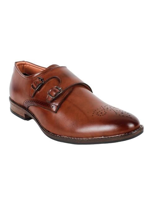 brown leatherette slip on monk strap - 13260610 - Very Small Image - 1