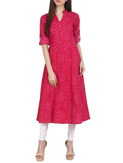 red cotton printed anarkali kurta - 13263886 - Very Small Image - 1