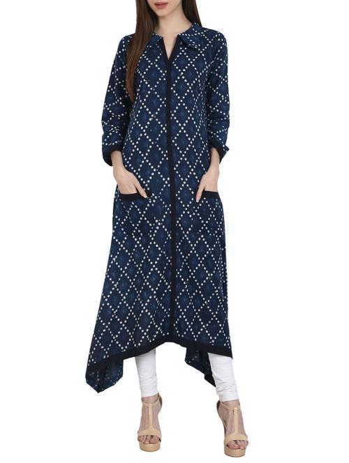 indigo cotton kurta - 13263900 - Very Small Image - 1
