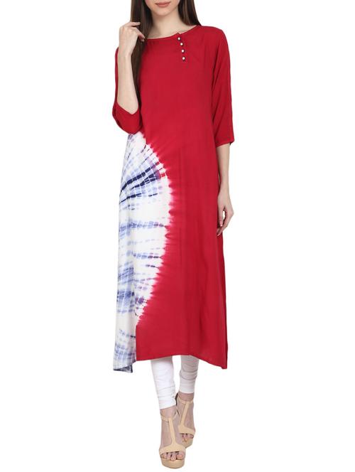 red rayon straight kurta - 13263941 - Very Small Image - 1
