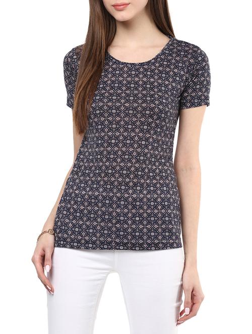 navy blue printed cotton regular top - 13264785 - Very Small Image - 1