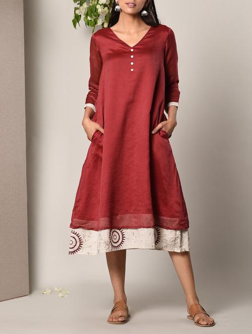 Maroon cotton blend dress - 13266783 - Very Small Image - 1