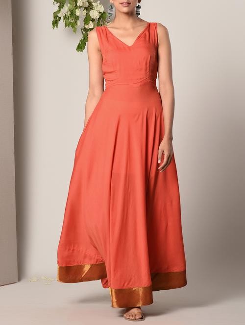 orange solid maxi dress - 13266829 - Very Small Image - 1