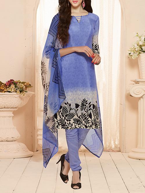 blue art silk printed dress material - 13267448 - Very Small Image - 1