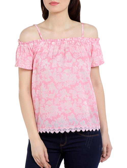 pink floral printed cotton blend top - 13269674 - Very Small Image - 1
