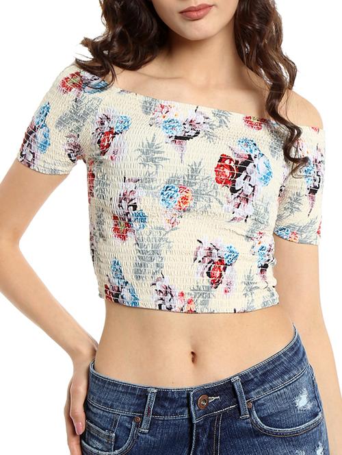 cream floral printed rayon top - 13269699 - Very Small Image - 1