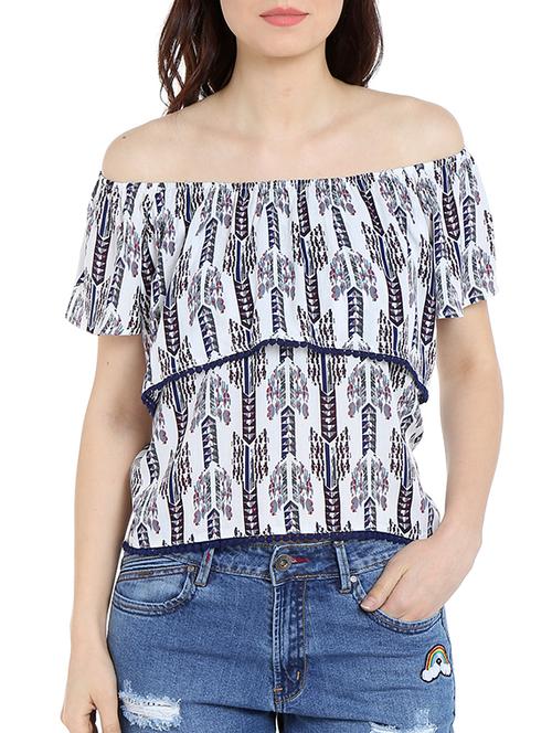 white printed rayon top - 13269701 - Very Small Image - 1