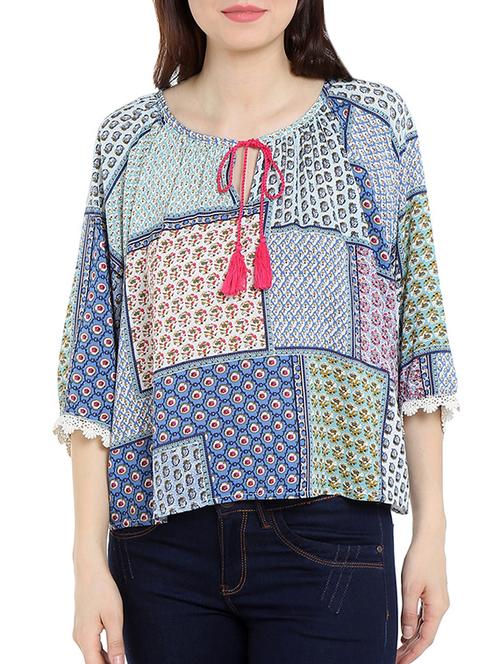 blue printed rayon top - 13269707 - Very Small Image - 1
