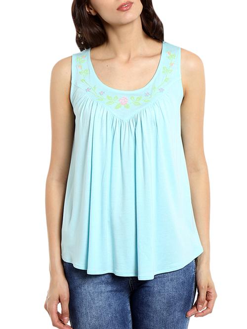 light blue embroidered viscose top - 13269715 - Very Small Image - 1