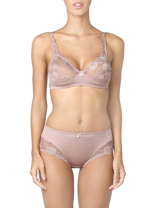 beige lycra bra and panty set - 13270644 - Very Small Image - 1