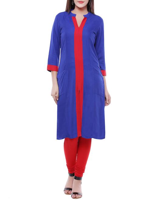 straight color block kurta - 13275353 - Very Small Image - 1