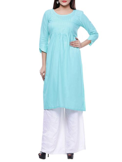 sky blue cotton solid kurta - 13275364 - Very Small Image - 1