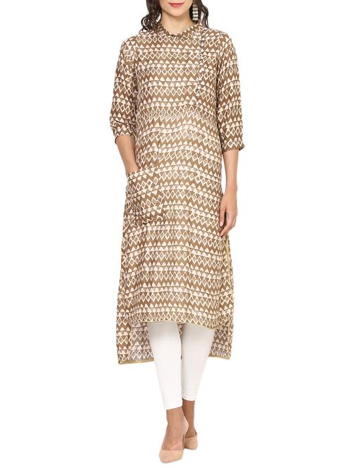 brown rayon highlow kurta - 13277185 - Very Small Image - 1