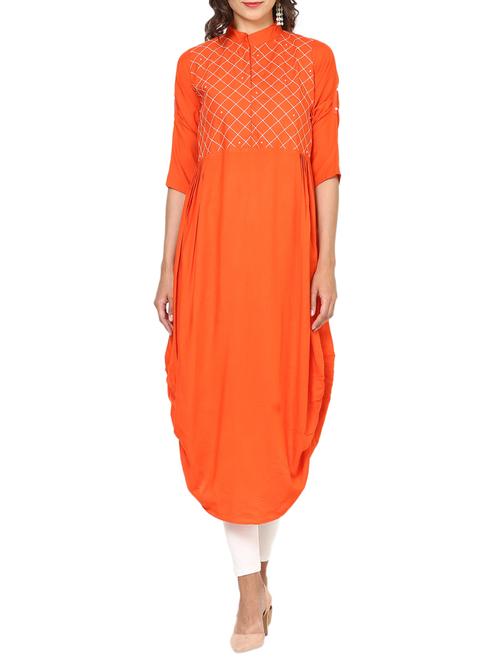 orange rayon straight kurta - 13277204 - Very Small Image - 1
