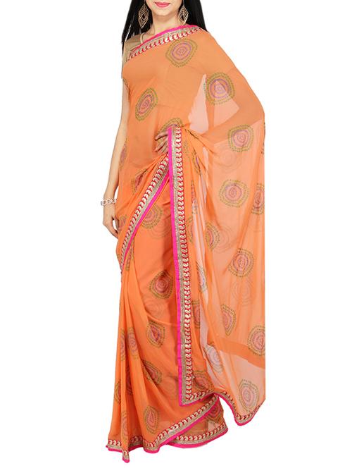 orange chiffon embroidered bandhani saree - 13277615 - Very Small Image - 1
